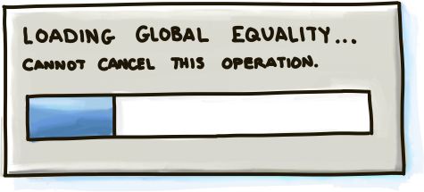 Global equality loading screen with progress bar inching forward.