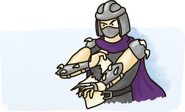 Shredder from the Ninja Turtles rips the Chater of Rights and Freedoms in half.