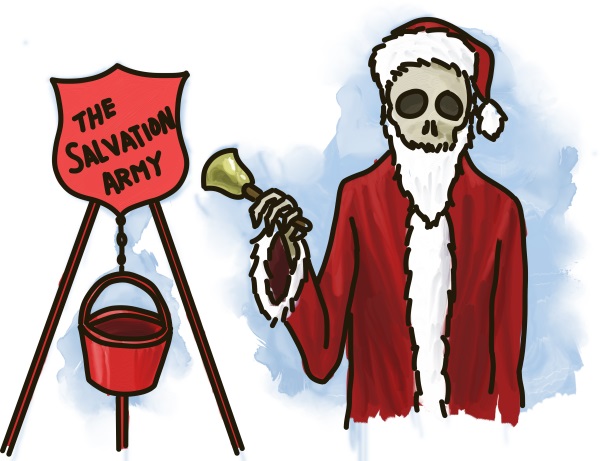A skeleton bell ringer for The Salvation Army.
